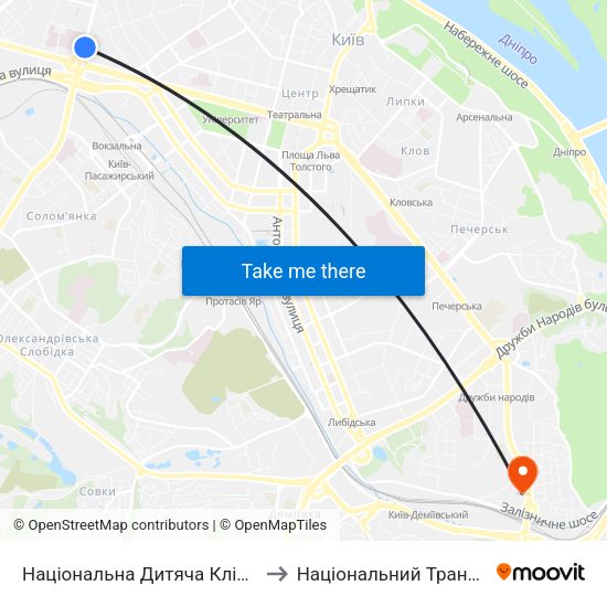 Національна Дитяча Клінічна Лікарня ""Охматдит"" to Національний Транспортний Університет map