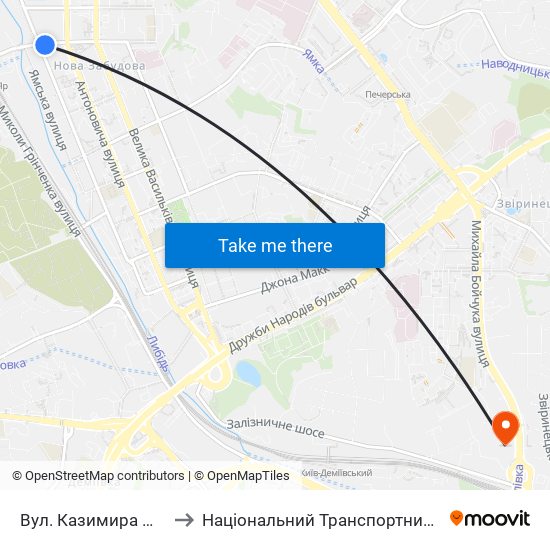 Вул. Казимира Малевича to Національний Транспортний Університет map