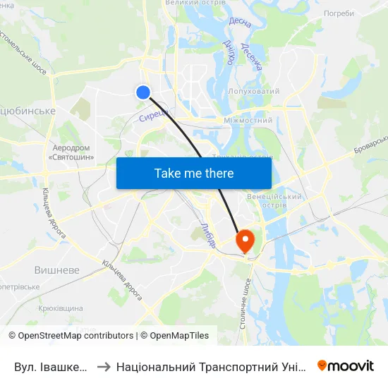 Вул. Івашкевича to Національний Транспортний Університет map