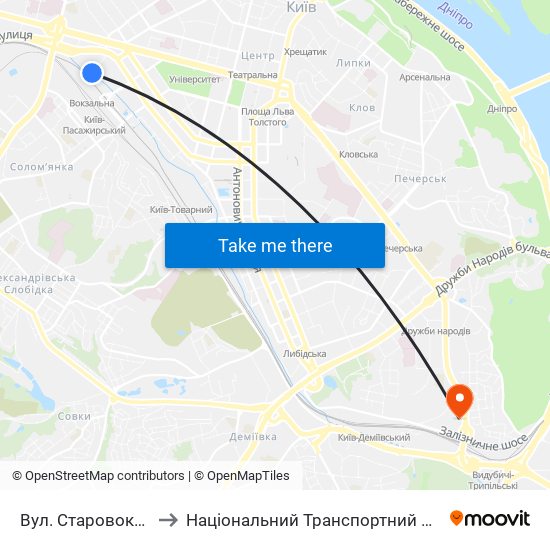 Вул. Старовокзальна to Національний Транспортний Університет map