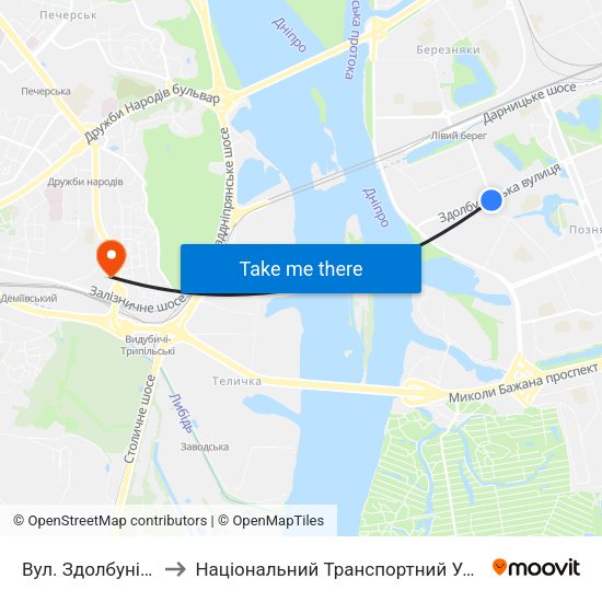 Вул. Здолбунівська to Національний Транспортний Університет map