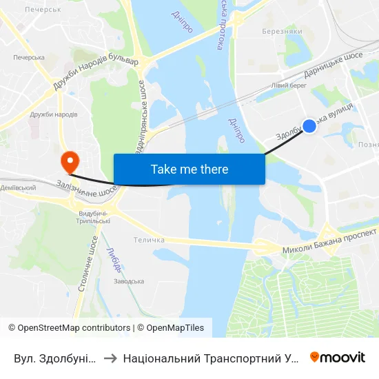 Вул. Здолбунівська to Національний Транспортний Університет map