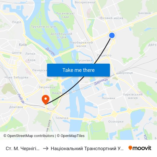 Ст. М. Чернігівська to Національний Транспортний Університет map