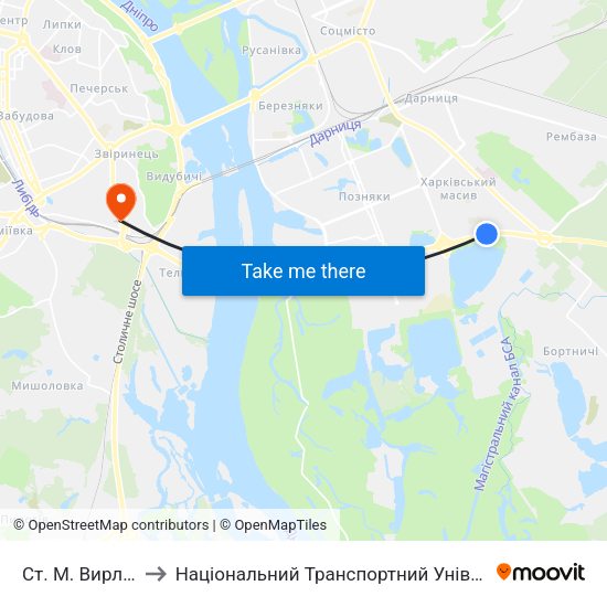 Ст. М. Вирлиця to Національний Транспортний Університет map