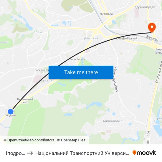 Іподром to Національний Транспортний Університет map