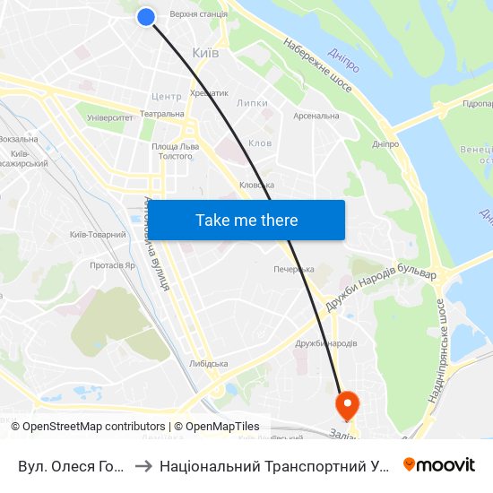 Вул. Олеся Гончара to Національний Транспортний Університет map