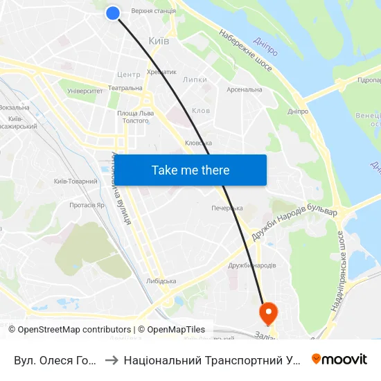 Вул. Олеся Гончара to Національний Транспортний Університет map