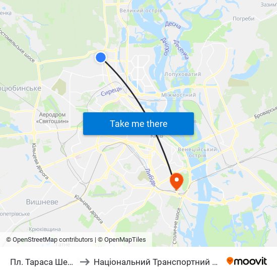 Пл. Тараса Шевченка to Національний Транспортний Університет map