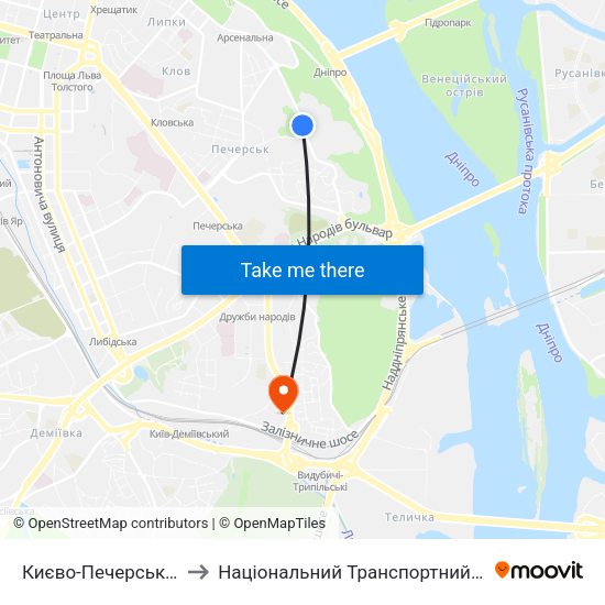 Києво-Печерська Лавра to Національний Транспортний Університет map