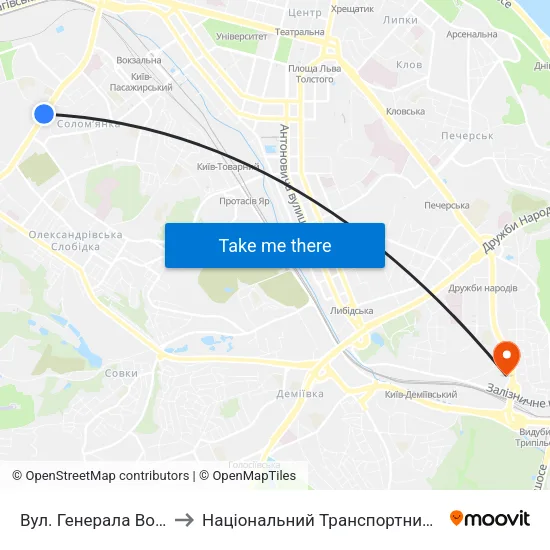 Вул. Генерала Воробйова to Національний Транспортний Університет map