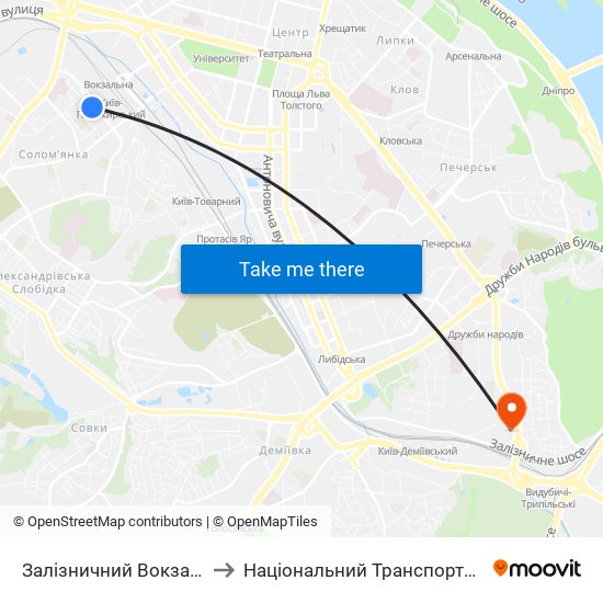 Залізничний Вокзал Південний to Національний Транспортний Університет map