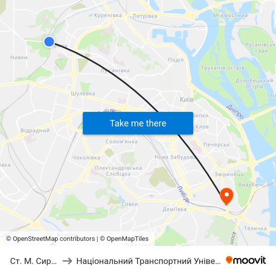 Ст. М. Сирець to Національний Транспортний Університет map