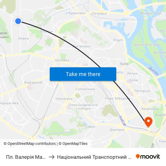 Пл. Валерія Марченка to Національний Транспортний Університет map