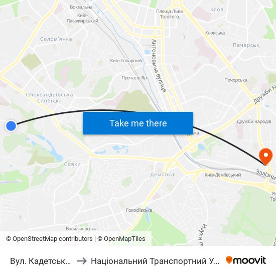 Вул. Кадетський Гай to Національний Транспортний Університет map