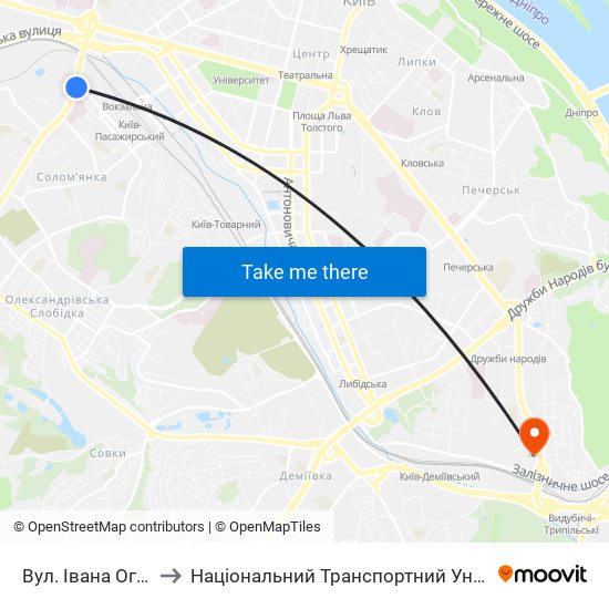 Вул. Івана Огієнка to Національний Транспортний Університет map