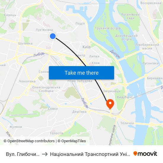 Вул. Глибочицька to Національний Транспортний Університет map