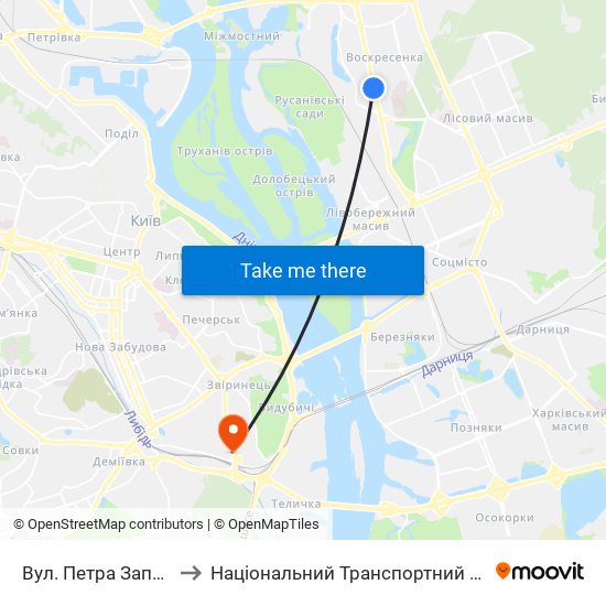 Вул. Петра Запорожця to Національний Транспортний Університет map