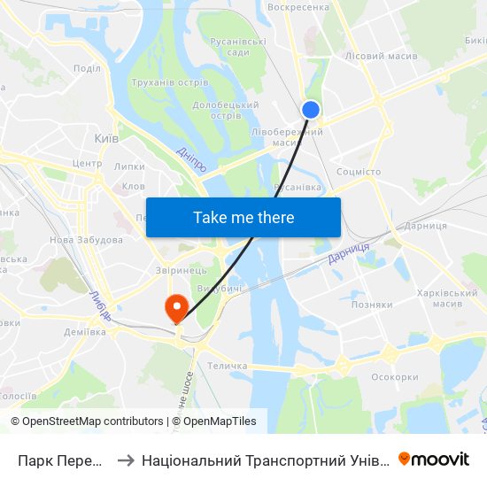 Парк Перемога to Національний Транспортний Університет map