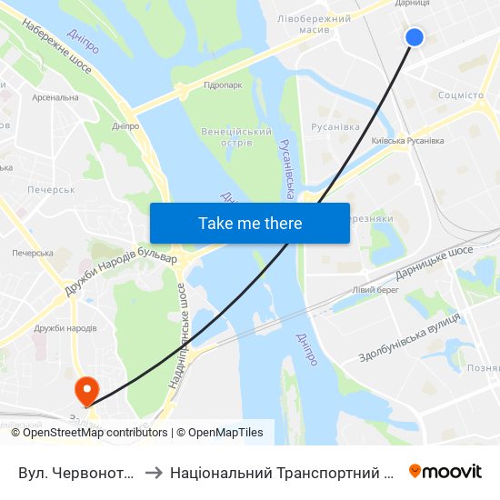 Вул. Червоноткацька to Національний Транспортний Університет map