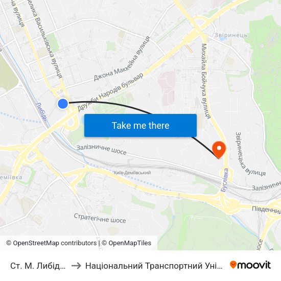 Ст. М. Либідська to Національний Транспортний Університет map