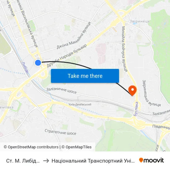 Ст. М. Либідська to Національний Транспортний Університет map