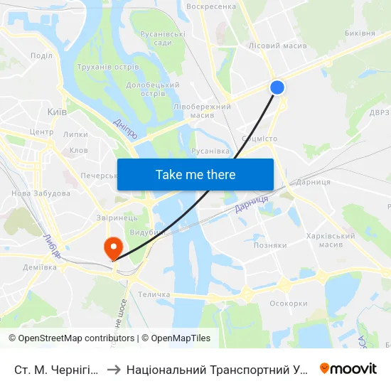 Ст. М. Чернігівська to Національний Транспортний Університет map