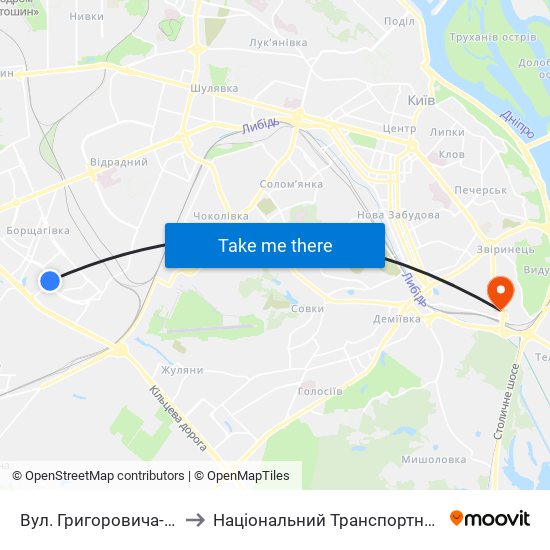 Вул. Григоровича-Барського to Національний Транспортний Університет map