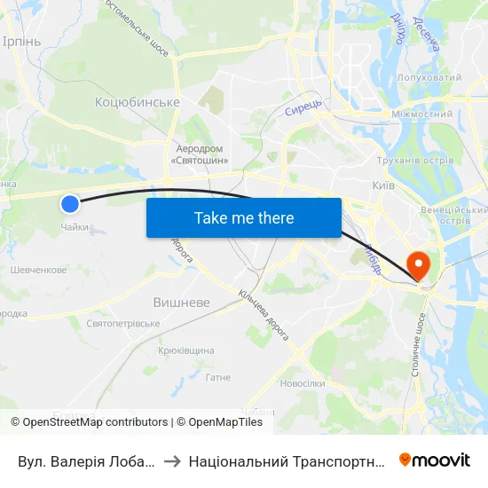Вул. Валерія Лобановського to Національний Транспортний Університет map