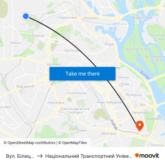 Вул. Білицька to Національний Транспортний Університет map