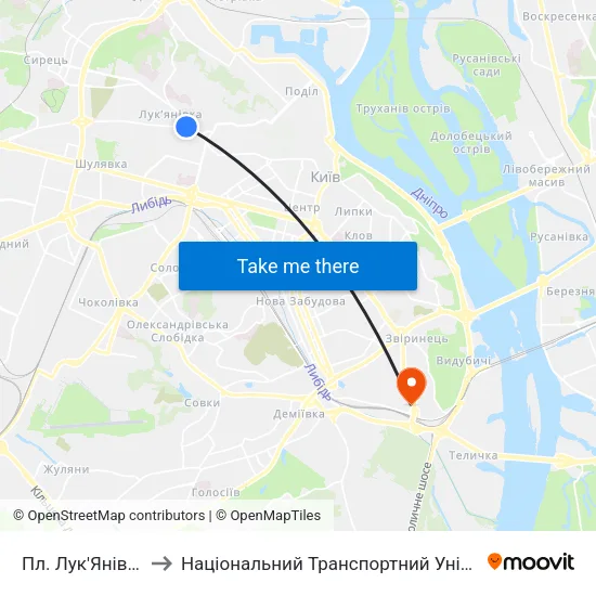Пл. Лук'Янівська to Національний Транспортний Університет map