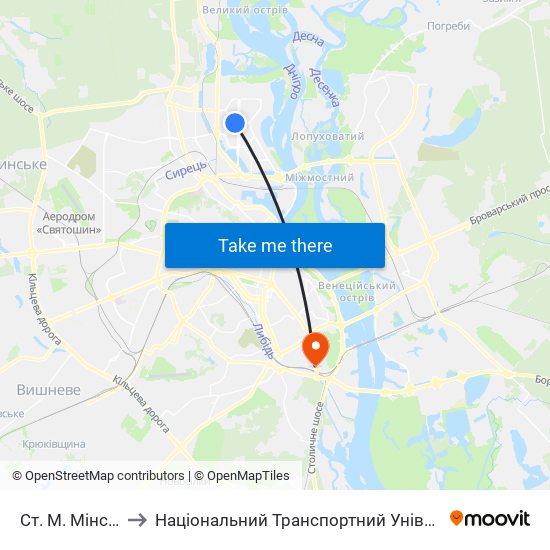 Ст. М. Мінська to Національний Транспортний Університет map