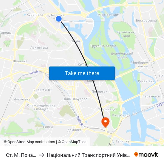 Ст. М. Почайна to Національний Транспортний Університет map