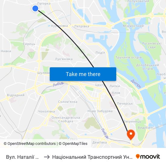 Вул. Наталії Ужвій to Національний Транспортний Університет map