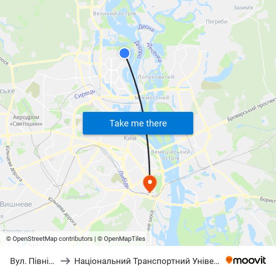 Вул. Північна to Національний Транспортний Університет map