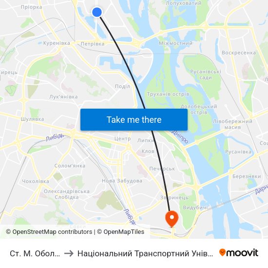 Ст. М. Оболонь to Національний Транспортний Університет map