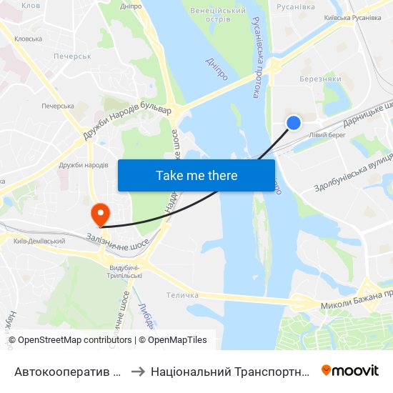 Автокооператив Березняки to Національний Транспортний Університет map
