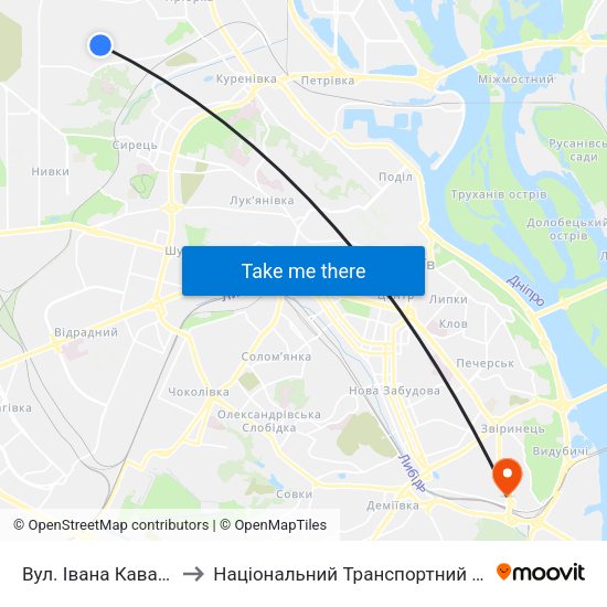 Вул. Івана Кавалерідзе to Національний Транспортний Університет map