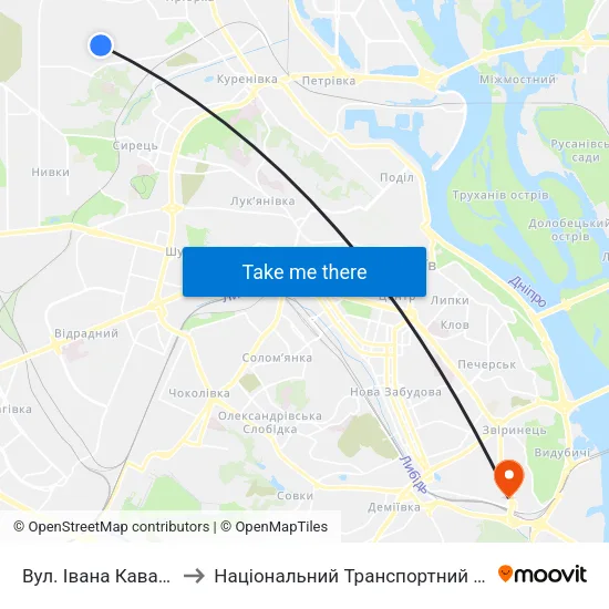 Вул. Івана Кавалерідзе to Національний Транспортний Університет map