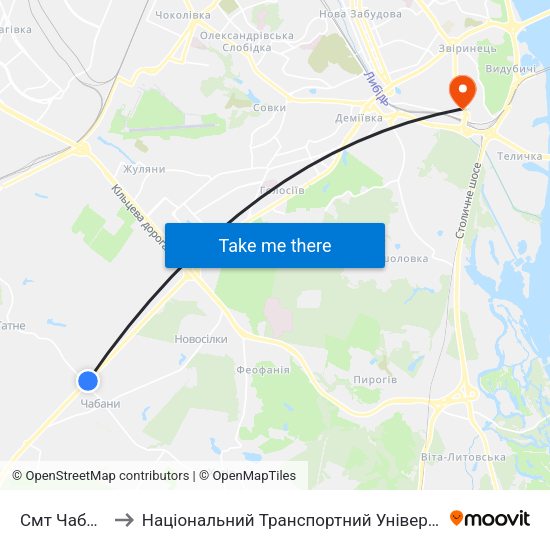 Смт Чабани to Національний Транспортний Університет map