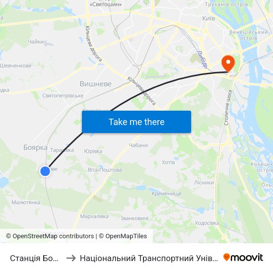 Станція Боярка to Національний Транспортний Університет map