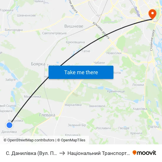 С. Данилівка (Вул. Пролетарська) to Національний Транспортний Університет map