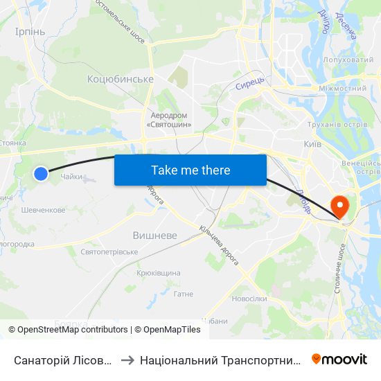 Санаторій Лісова Поляна to Національний Транспортний Університет map