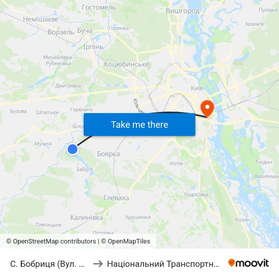 С. Бобриця (Вул. Шевченка) to Національний Транспортний Університет map