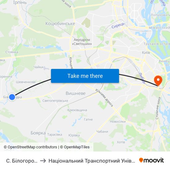 С. Білогородка to Національний Транспортний Університет map