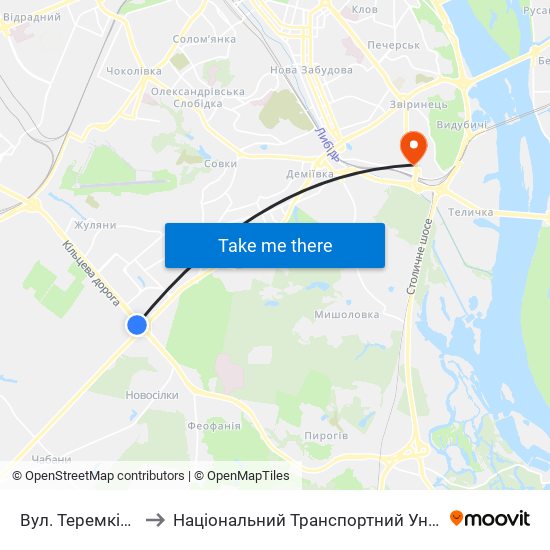 Вул. Теремківська to Національний Транспортний Університет map