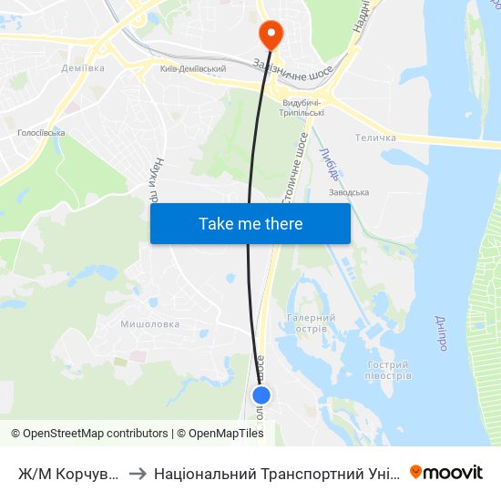 Ж/М Корчувате-2 to Національний Транспортний Університет map