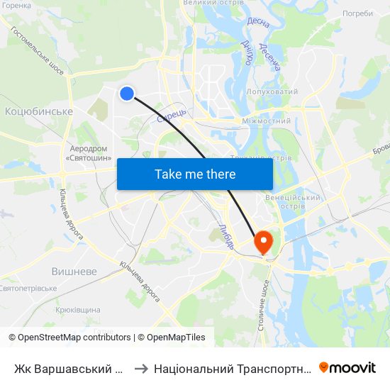 Жк Варшавський Мікрорайон to Національний Транспортний Університет map