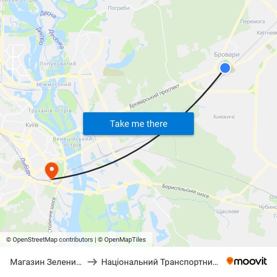 Магазин Зелений Папуга to Національний Транспортний Університет map