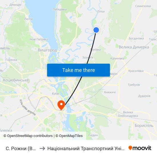С. Рожни (Виїзд) to Національний Транспортний Університет map