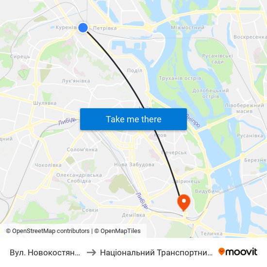 Вул. Новокостянтинівська to Національний Транспортний Університет map